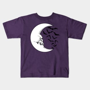 Skull Moon with Bats Kids T-Shirt